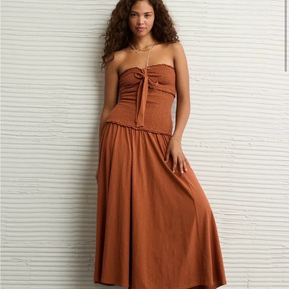 American Eagle Outfitters Sunchaser Smocked Midi Dress - Picture 4 of 5